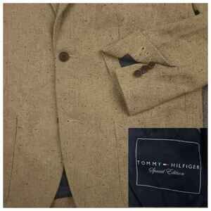 Tommy Hilfiger Blazer Sport Coat Mens 46R Speckled Wool Blend Patch Pocket Beige